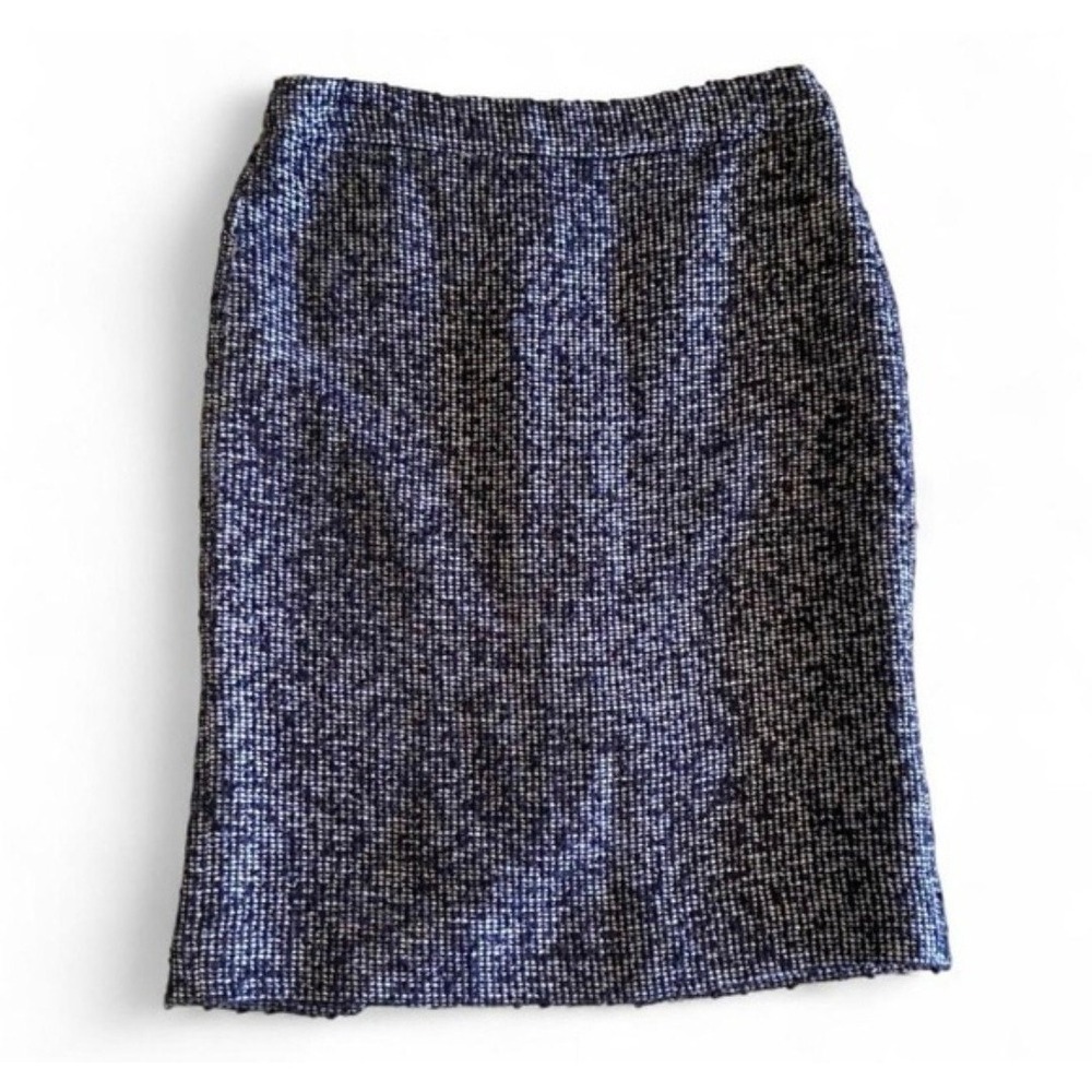 J.Crew Women Black White‎ Wool Silk Blend Tweed Pencil Skirt Size 2 RN77388